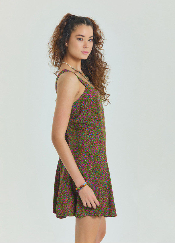 Thin Strap Button Detailed Green Bohemian Jumpsuit 4569